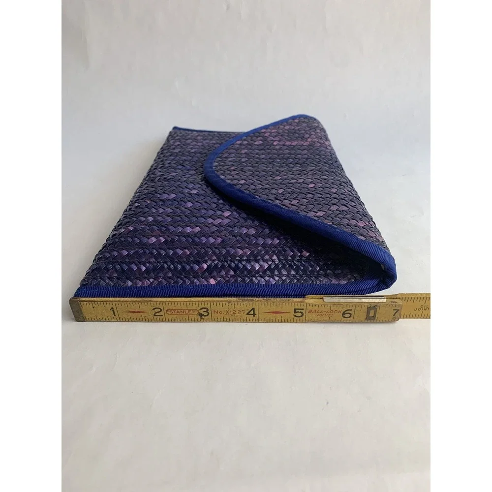 Vintage Large Purple Woven Raffia Envelope Clutch Purse Handbag Beachy Coastal
